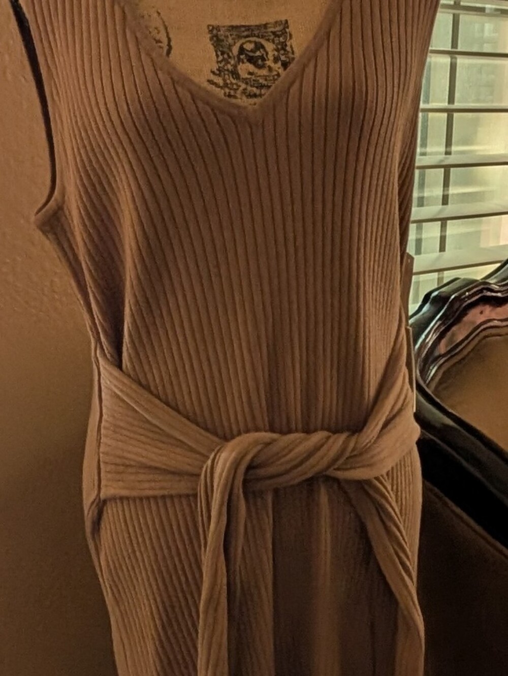 Good American Ribbed Sleeveless Knit Dress in Taupe